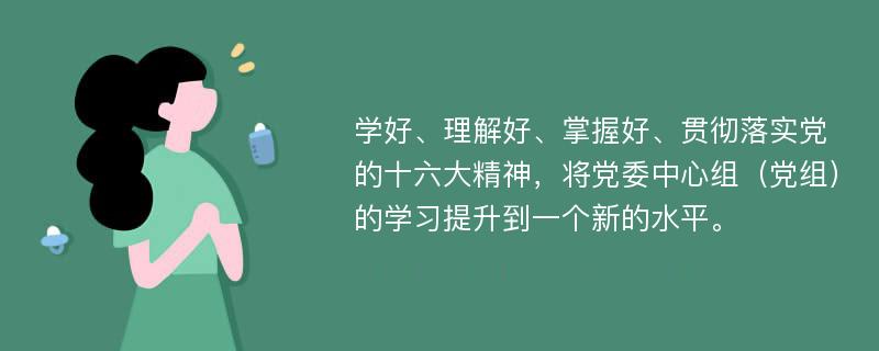 学好、理解好、掌握好、贯彻落实党的十六大精神，将党委中心组（党组）的学习提升到一个新的水平。