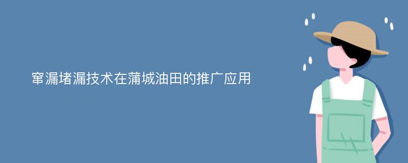 窜漏堵漏技术在蒲城油田的推广应用